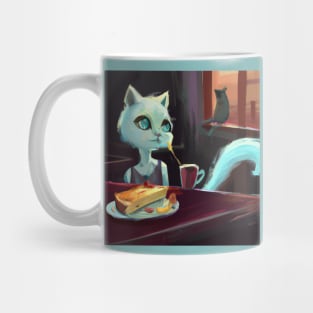 Blue Cat Considers Eating a Mouse Instead of her Quiche Mug